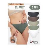 Kadın Pamuklu Renkli Bato / Hipster Slip Külot- Yeşil, Füme, Taş, A Kahve, Ekru 5'li Paket