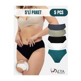 Kadın Pamuklu Renkli Bato Slip Külot- Siyah, Koyu Yeşil, Taş, Beyaz, Füme 5'li Paket
