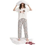 Kadın Pamuklu Renkli Köpek Baskılı Örme Pijama Takımı Ekru - Gri