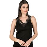 Kadın Pamuklu Ribana Dantelli Güpürlü Manolya Atlet - Siyah - XL