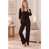 Kadın Pamuklu Siyah Desenli Uzun Kollu 3'Lü Pijama Takımı