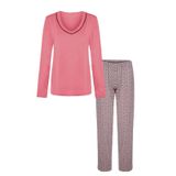 Kadın Pamuklu V Yaka Biye Detaylı Alt Desenli Uzun Kollu Pijama Takımı S Pudra - Kahverengi