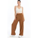 Kadın Pantolon Keten Karışımlı Beli Lastikli Kırışmaz Kumaş Pantolon Keten-Pantolon - Kahverengi