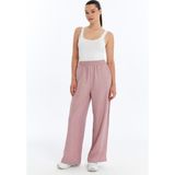 Kadın Pantolon Keten Karışımlı Beli Lastikli Kırışmaz Kumaş Pantolon Keten-Pantolon - Pembe