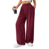 Kadın Pantolon Scuba Krep Kumaş Beli Lastikli Cepli Pileli Geniş Paça Palazzo Pantolon SCUBA-CREP (Bordo, XL)