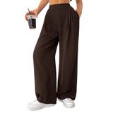 Kadın Pantolon Scuba Krep Kumaş Beli Lastikli Cepli Pileli Geniş Paça Palazzo Pantolon SCUBA-CREP (Kahverengi, S)