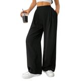 Kadın Pantolon Scuba Krep Kumaş Beli Lastikli Cepli Pileli Geniş Paça Palazzo Pantolon SCUBA-CREP (Siyah, XS)
