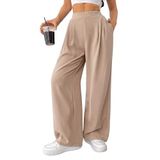 Kadın Pantolon Scuba Krep Kumaş Beli Lastikli Cepli Pileli Geniş Paça Palazzo Pantolon SCUBA-CREP (Taş, XL)