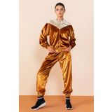 Kadın Parlak Kumaş Jogger Kesim Pantolon, BAKIR, 40