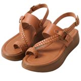 Kadın Parmak Arası Sandalet, Örgü Detaylı, Ayarlanabilir Tokalı, Düz Taban, Siyah, Kahverengi, Beyaz ve Yeşil (Taba, EU Ayakkabı Beden Sistemi, Yetişkin, Kadın, Sayısal, Orta, 40)