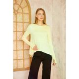 Kadın Pastel Sarı, Parmak Eldiven Detaylı, Asimetrik Pliseli Salaş Basic Spor Yoga Bluz 3459231