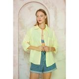 Kadın Pastel Sarı Salaş Spor Gömlek / Truvakar Kol / Cepli /%100 Koton Flamlı Keten Kumaş 3619275