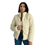 Kadın Peluş Teddy Şişme Mont - Fermuarlı Yumuşak Peluş Detaylı Kalın Dış Giyim Şık ve Rahat Kışlık Günlük Mont (Bej, S)