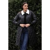 Kadın Peluş Yaka Uzun Kapitone Mont - 5183 - 36 - Siyah
