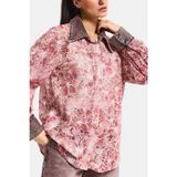 Kadın Pembe 4s6-157 Oversize Özel Tasarım Dantel Ve Gül Detaylı Denim Yakalı Gömlek Ceket