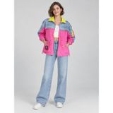 Kadın Pembe Denim Garnili Neon Yaka Paraşüt Ceket - Stay Real Armalı Oversize Mevsimlik Ceket - S