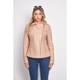 Kadın Pembe Deri Mont - 63 Cm, Deri, Içi Kürklü, Fermuarlı, Premium ve Lüks