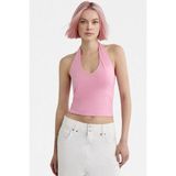 Kadın Pembe Halter Yaka Crop Top Body