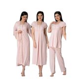 Kadın Pembe Hamile Lohusa 4'lü Sabahlık Pijama Gecelik Set, L, B5015EF-19804IGP2715488