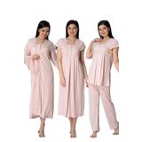 Kadın Pembe Hamile Lohusa 4'lü Sabahlık Pijama Gecelik Set, S, B5015EF-19804IGP2715486