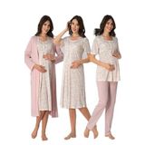 Kadın Pembe Hamile Lohusa Sabahlık Gecelik Pijama Takım 4'lü Set, 2XL, B8016EF-19804IGP2716719