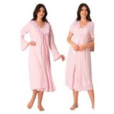 Kadın Pembe Hamile Lohusa Sabahlık Ve Gecelik Takım, 2XL, EF8025EF-86D0018319164