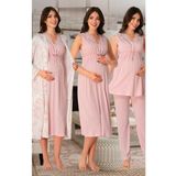 Kadın Pembe Hamile Lohusa Sabahlıklı Gecelik Pijama Takımı 4'lü Set, 2XL, Effortt8036-19804IGP27168330