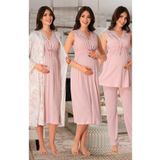 Kadın Pembe Hamile Lohusa Sabahlıklı Gecelik Pijama Takımı 4'lü Set, M, Effortt8036-19804IGP27168327