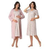 Kadın Pembe Hamile Lohusa Sabahlıklı Gecelik Takım 2 Li Set (Pembe/M)