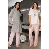 Kadın Pembe Hamile Lohusa Sabahlıklı Pijama Takımı (Pembe/L)-EF2070EF-19804IGP262448
