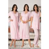 Kadın Pembe Hamile Lohusa Sabahlılı Gecelik ve Pijama Takım 4 lü Set (Pembe/L)