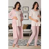 Kadın Pembe Hamle Lohusa Sabahlıklı Pijama Takımı (Pembe/XL)