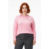 Kadın Pembe Işıltılı Taş İşlemeli Regular Kesim Bisiklet Yaka Uzun Kollu Günlük Triko Kazak -Açık Pembe-6XL