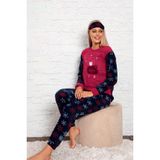 Kadın Pembe-Lacivert Renk Ayıcık Desenli Polar Kumaş Azl-6184Pijama Takımı