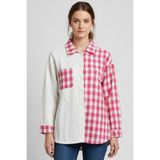 Kadın Pembe Oversize Fit Ekoseli Desenli Uzun Kollu %100 Pamuk Gömlek, Ceket, Kadın Oduncu Gömlek