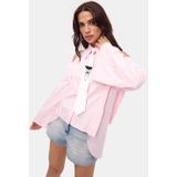 Kadın Pembe Oversize Kravatlı Özel Tasarım Gömlek