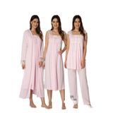 Kadın Pembe Pijama Takımı Gecelik Sabahlık Lohusa Hamile 4'lü Set, L, B2305EF-19804IGP264117