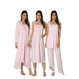 Kadın Pembe Pijama Takımı Gecelik Sabahlık Lohusa Hamile 4'lü Set, S, B2305EF-19804IGP264115