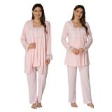 Kadın Pembe Sabahlıklı Hamile Lohusa Pijama Takımı, L, B2401EF-19804IGP254386