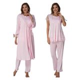 Kadın Pembe Sabahlıklı Hamile Lohusa Pijama Takımı, L, EW2054EF-19804IGP254789
