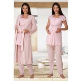 Kadın Pembe Sabahlıklı Hamile Lohusa Pijama Takımı (Pembe/XL)