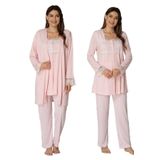 Kadın Pembe Sabahlıklı Hamile Lohusa Pijama Takımı, S, B2401EF-869DST0018078