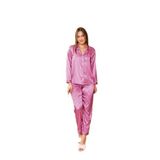 Kadın Pembe Saten Çizgili Önden Düğmeli Pijama Takımı, XL, LD15073-198IGP100476