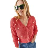 Kadın Pembe Triko Çiçekli Hırka - 10615 Pembe Standart