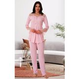 Kadın Pembe Uzun Kollu Dantelli Şık Hamile Lohusa Pijama Takımı, 2XL, Effortt8018-19804IGP27168769