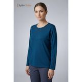 Kadın Petrol Sütun Çiçeği Desen Yaka ve Kol Işlemeli, Taşlı Anne Penye Bluz - XL