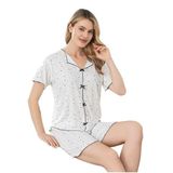 Kadın Pijama Takımı, Kısa Kollu Şortlu Set alaçatı kumaş (lacivert yıldızlı, XL)