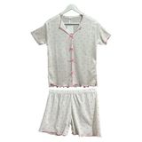 Kadın Pijama Takımı, Kısa Kollu Şortlu Set alaçatı kumaş (pembe kalpli, XL)