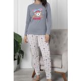 Kadın Pijama Takımı Uzun Kollu Pamuklu GRİ