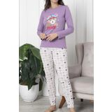 Kadın Pijama Takımı Uzun Kollu Pamuklu LİLA